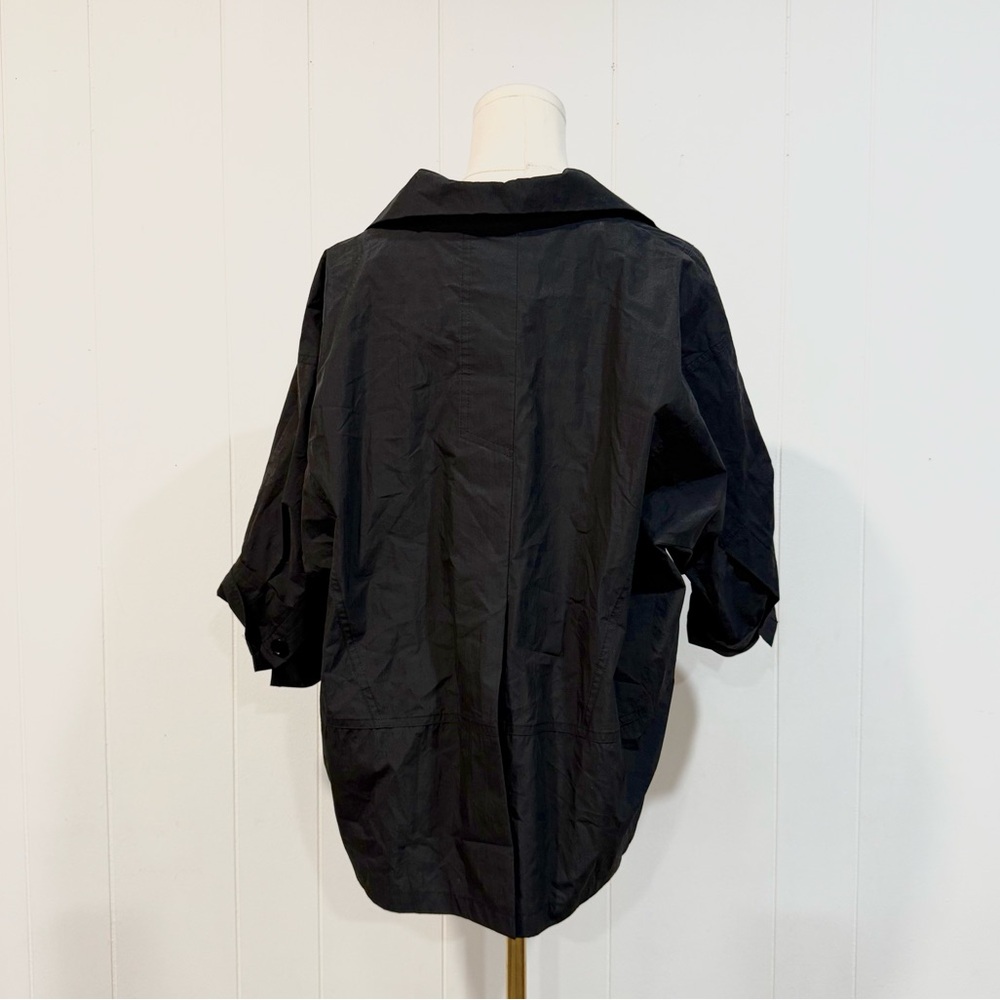 DEMOO Black Cotton Nylon Asymmetrical Button Down Top Korean Designer S/M - Picture 5 of 10